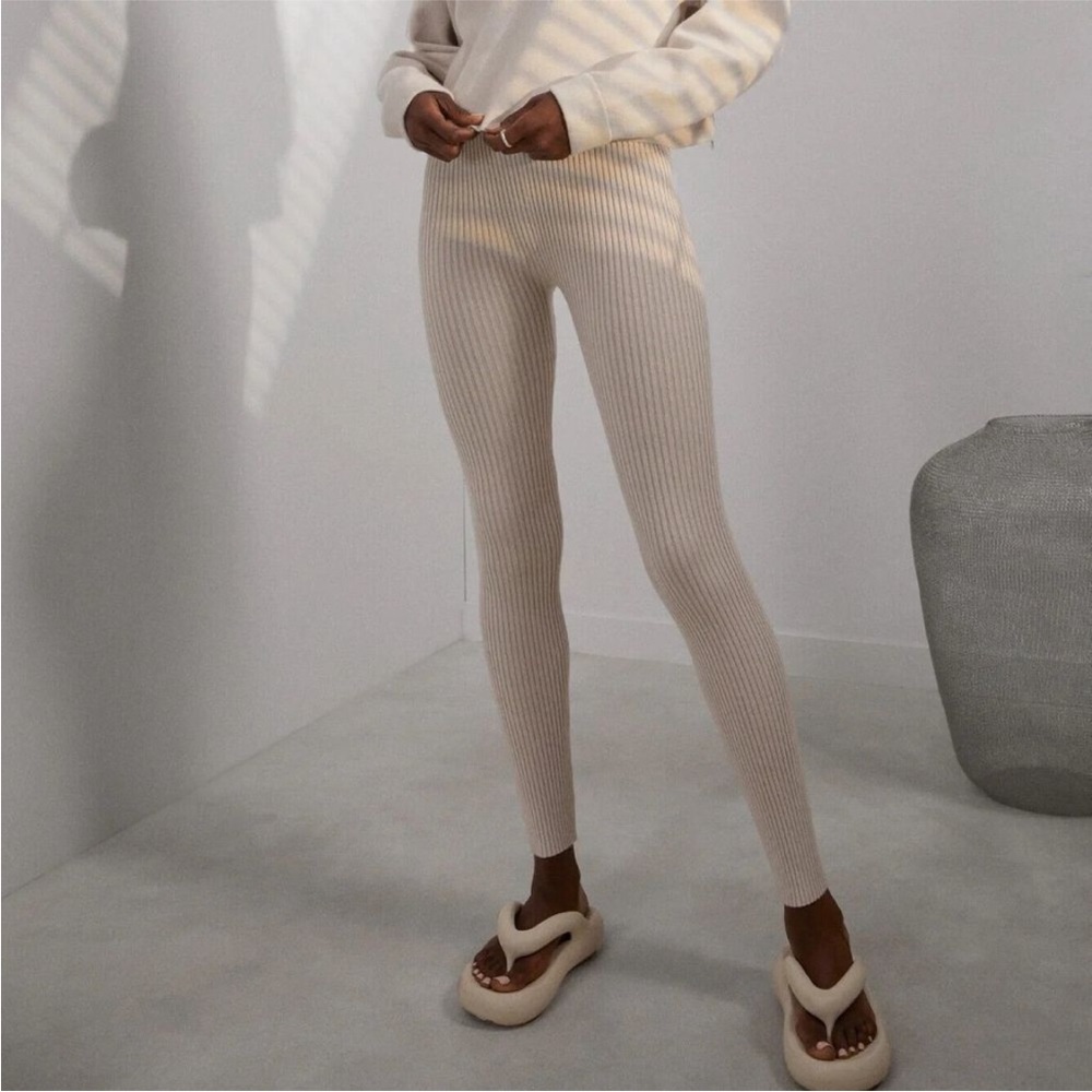 Lunya Pull On Cozy Cotton Silk Ribbed Legging Size Large New Calm Tan